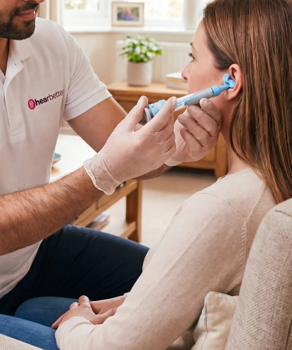 Audiologist taking custom ear mould impressions at home