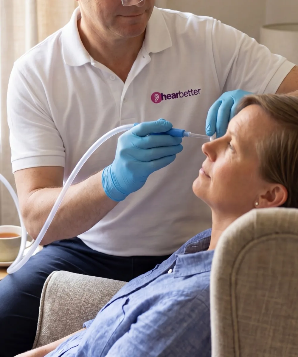 Audiologist performing ear wax removal at home